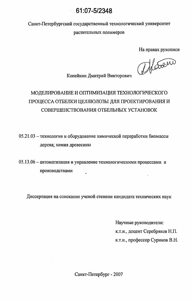 Моделирование и оптимизация технологического процесса отбелки целлюлозы для проектирования и совершенствования отбельных установок