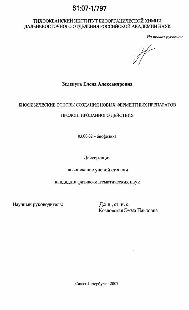 Биофизические основы создания новых ферментных препаратов пролонгированного действия