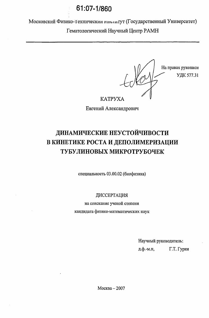 Динамические неустойчивости в кинетике роста и деполимеризации тубулиновых микротрубочек
