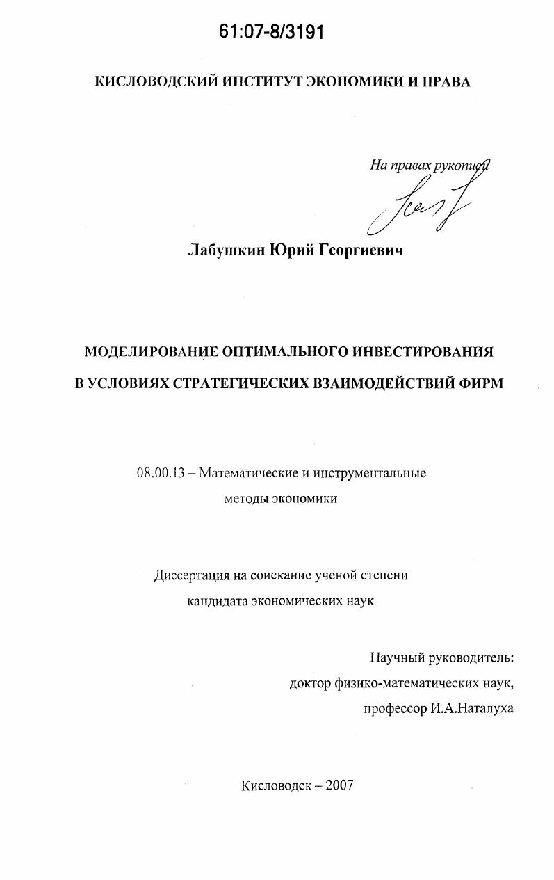 Моделирование оптимального инвестирования в условиях стратегических взаимодействий фирм