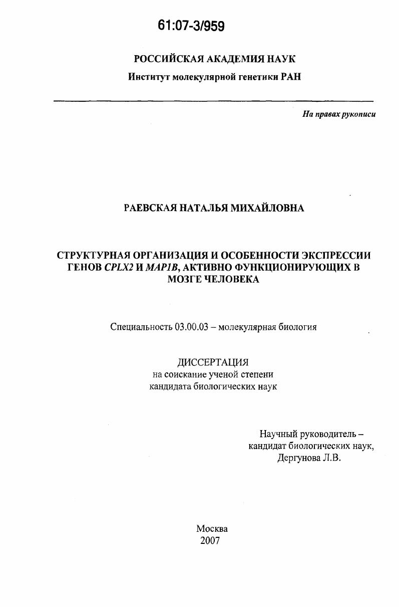 Структурная организация и особенности экспрессии генов CPLX2 и MAP1B, активно функционирующих в мозге человека