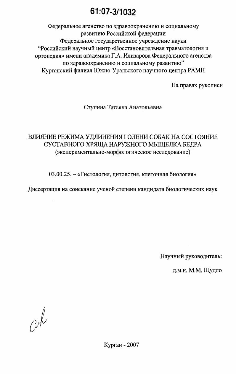 Влияние режима удлинения голени собак на состояние суставного хряща наружного мыщелка бедра : экспериментально-морфологическое исследование