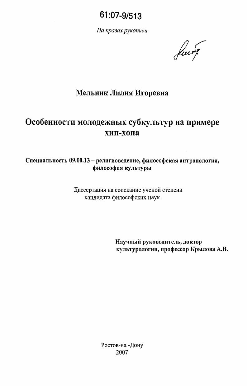 Особенности молодёжных субкультур на примере хип-хопа