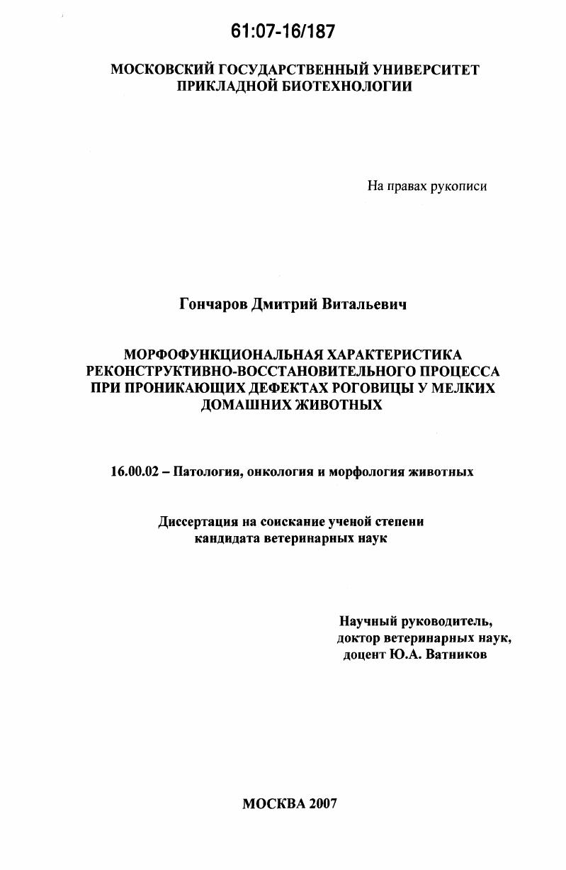 Морфофункциональная характеристика реконструктивно-восстановительного процесса при проникающих дефектах роговицы у мелких домашних животных