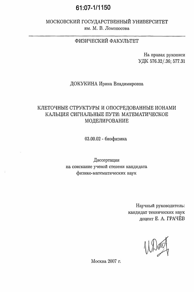 скачать диссертацию Клеточные структуры и опосредованные ионами кальция сигнальные пути: математическое моделирование Клеточные структуры и опосредованные ионами кальция сигнальные пути: математическое моделирование