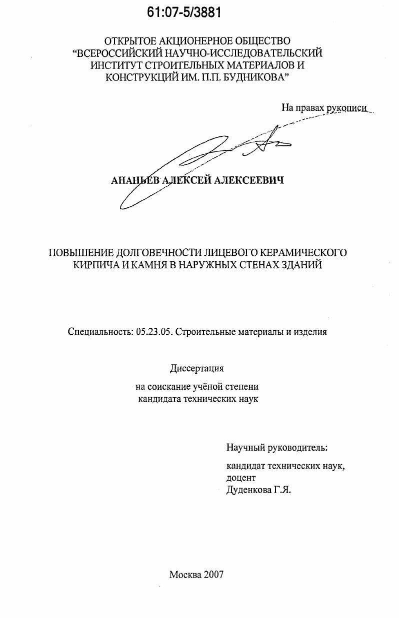 Повышение долговечности лицевого керамического кирпича и камня в наружных стенах зданий