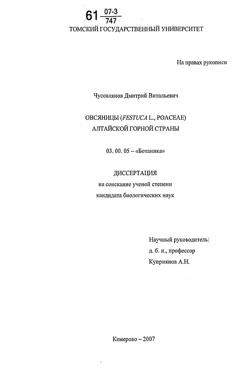 Овсяницы (Festuca L., Poaceae) Алтайской горной страны