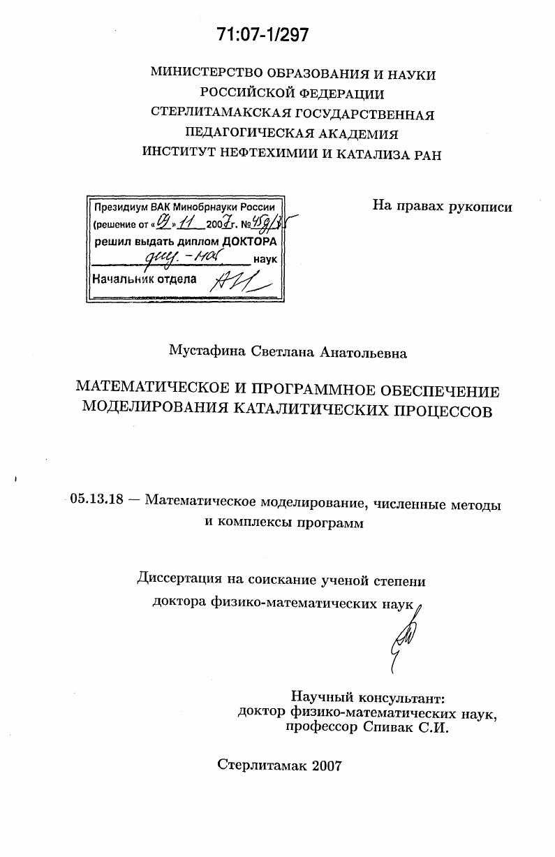 Математическое и программное обеспечение моделирования каталитических процессов