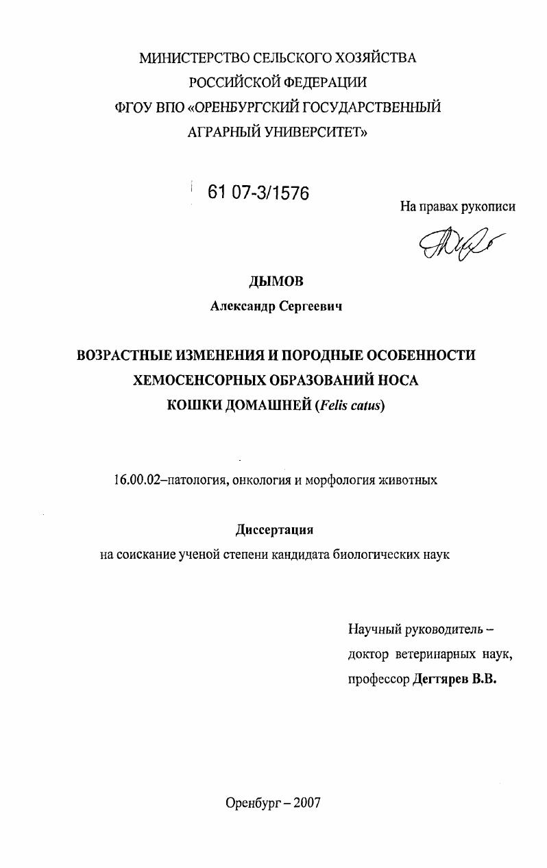 Возрастные изменения и породные особенности хемосенсорных образований носа кошки домашней (Felis catus)