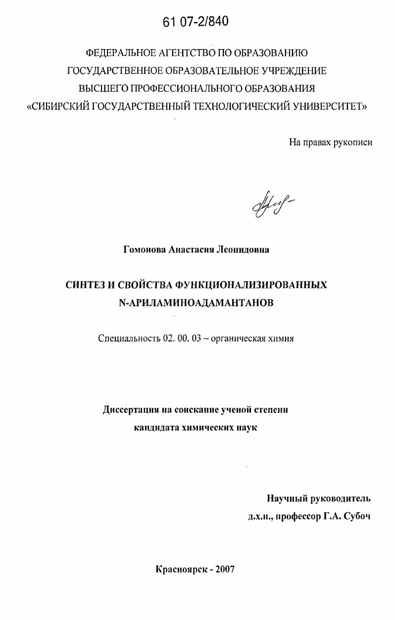 Синтез и свойства функционализированных N-ариламиноадамантанов