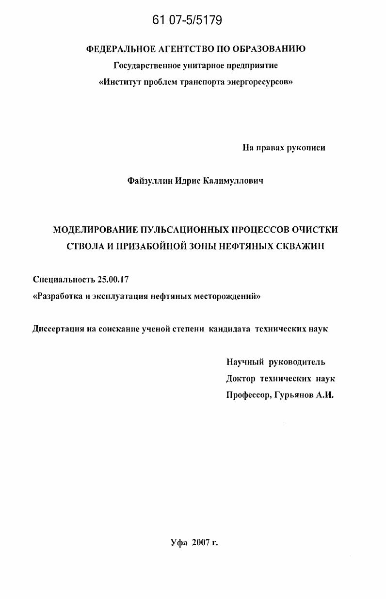 Моделирование пульсационных процессов очистки ствола и призабоной зоны нефтяных скважин