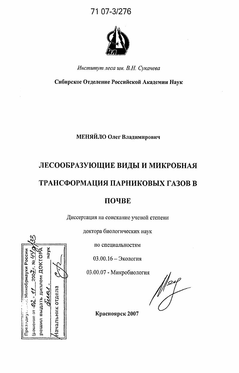 Лесообразующие виды и микробная трансформация парниковых газов в почве