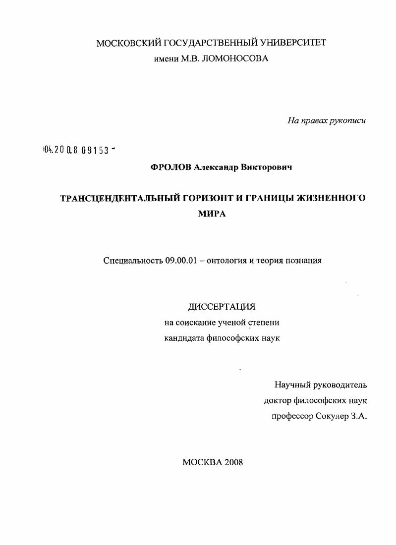 Трансцендентальный горизонт и границы жизненного мира