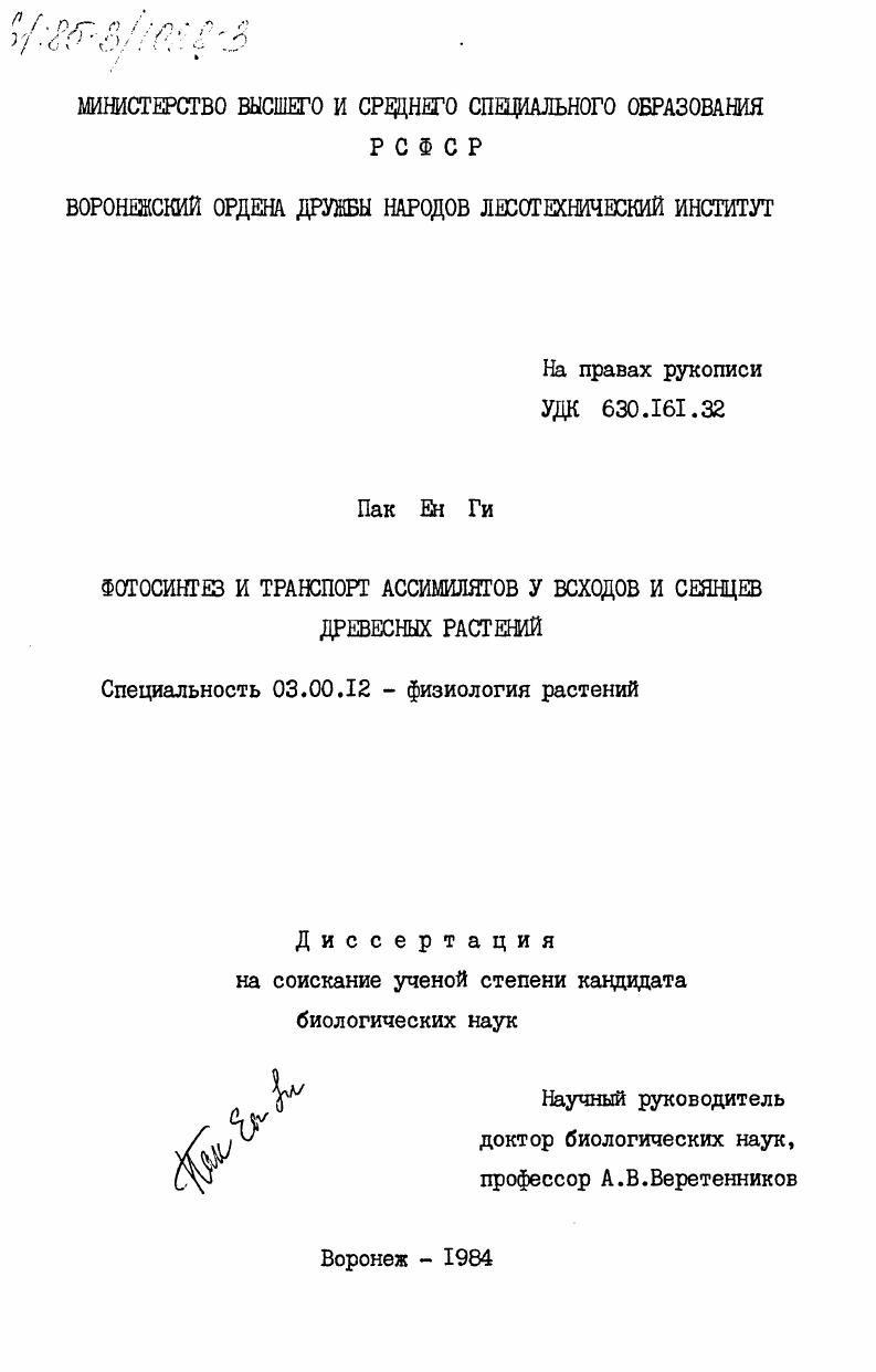 Фотосинтез и транспорт ассимилятов у всходов и сеянцев древесных растений