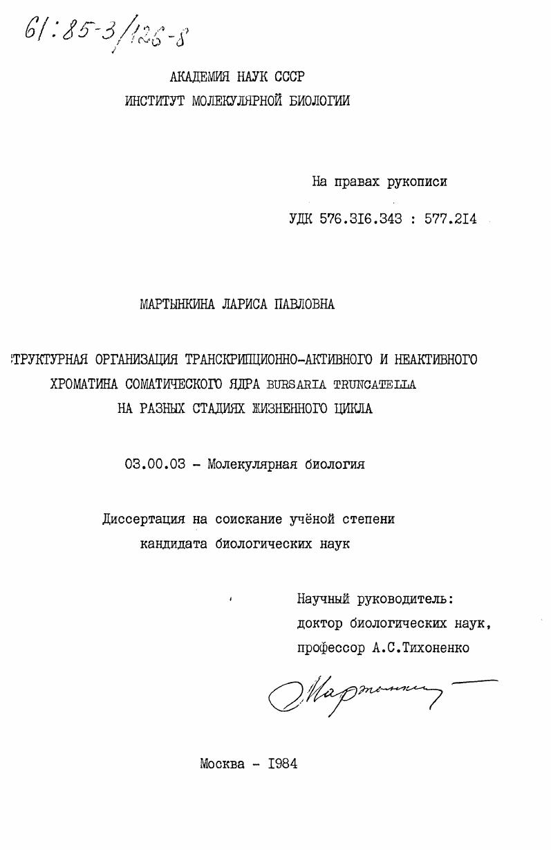 Структурная организация транскрипционно-активного и неактивного хроматина соматического ядра BURSARIA TRUNCATELIA на разных стадиях жизненного цикла