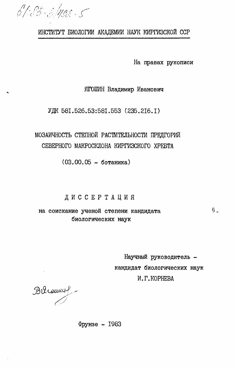 Мозаичность степной растительности предгорий северного макросклона Киргизского хребта