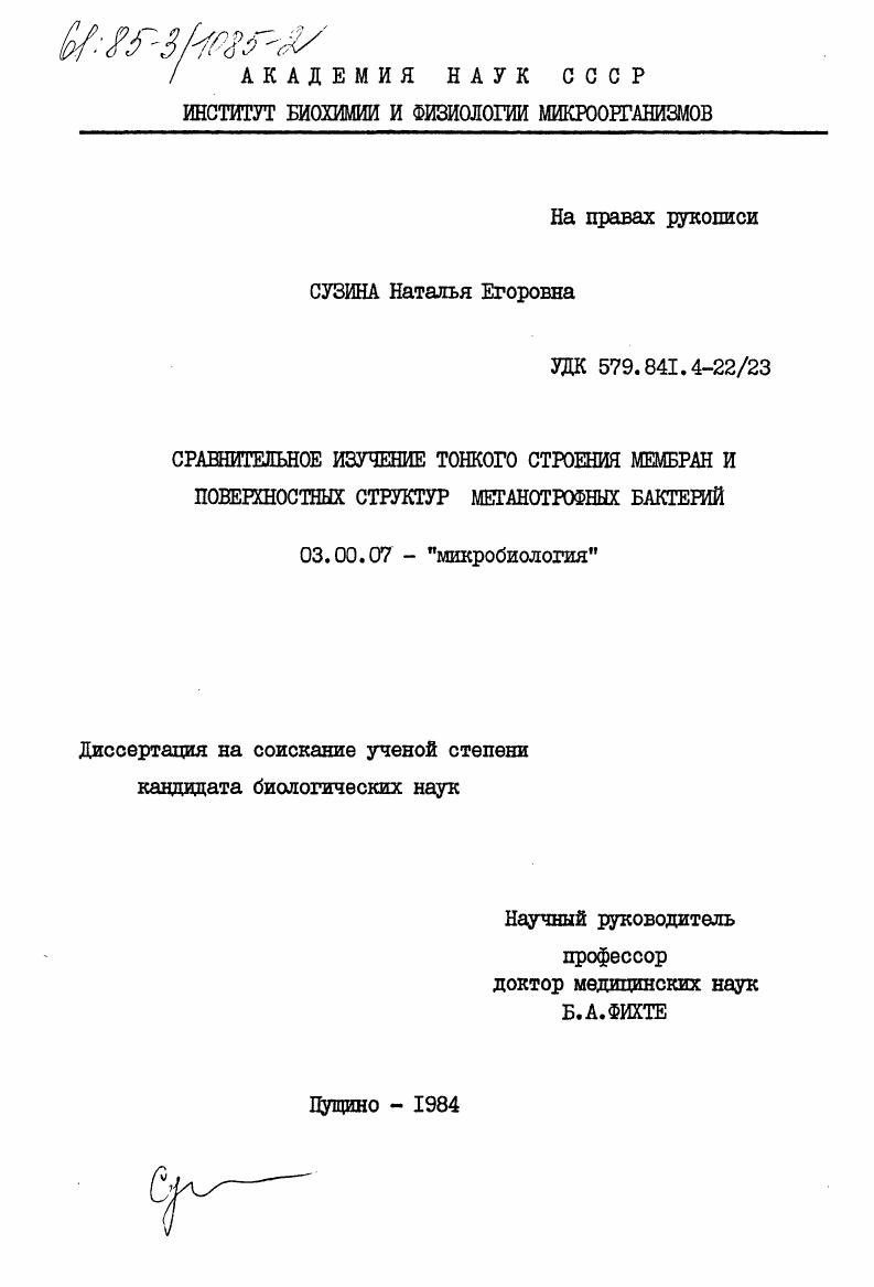 скачать диссертацию Сравнительное изучение тонкого строения мембран и поверхностных структур метанотрофных бактерий Сравнительное изучение тонкого строения мембран и поверхностных структур метанотрофных бактерий