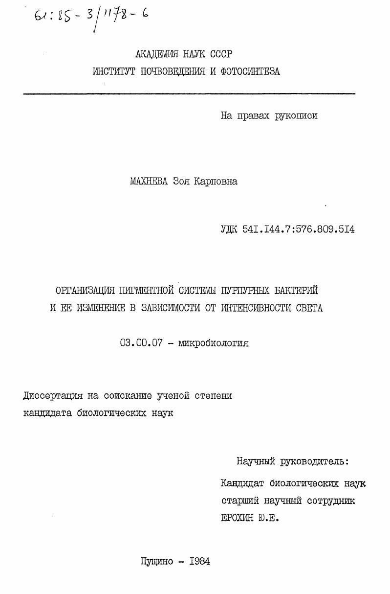 скачать диссертацию Организация пигментной системы пурпурных бактерий и ее изменение в зависимости от интенсивности света Организация пигментной системы пурпурных бактерий и ее изменение в зависимости от интенсивности света