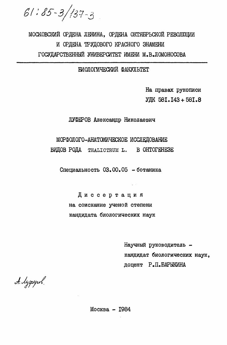 скачать диссертацию Морфолого-анатомическое исследование видов рода Thalictrum L. в онтогенезе Морфолого-анатомическое исследование видов рода Thalictrum L. в онтогенезе
