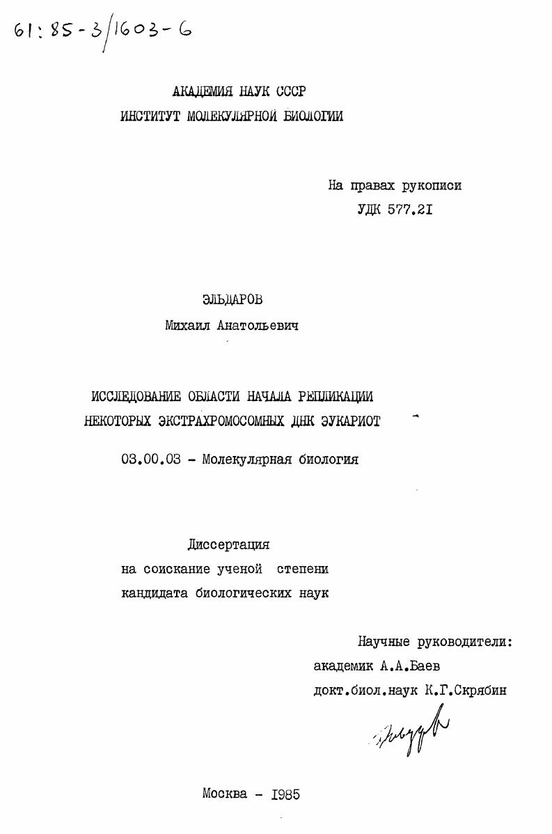 Исследование области начала репликации некоторых экстрахромосомных ДНК эукариот