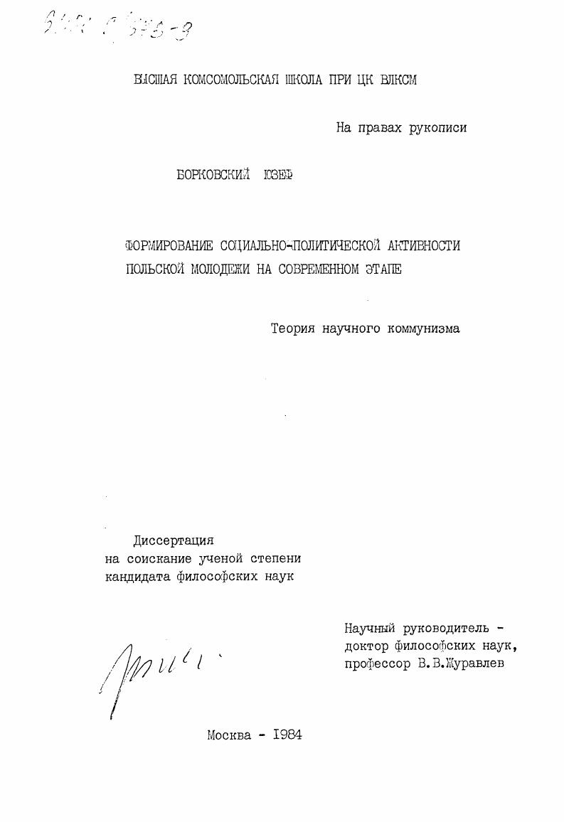 Формирование социально-политической активности польской молодежи на современном этапе