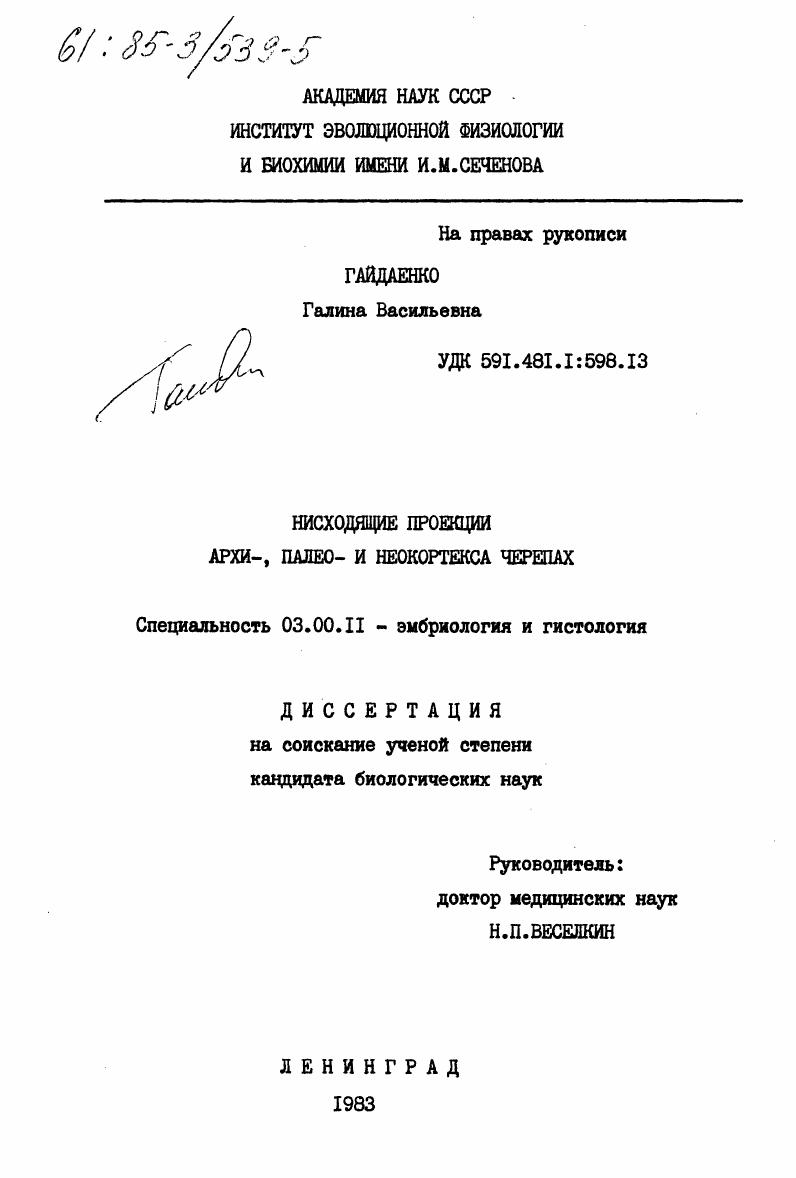 Нисходящиие проекции архи-, палео- и неокортекса черепах