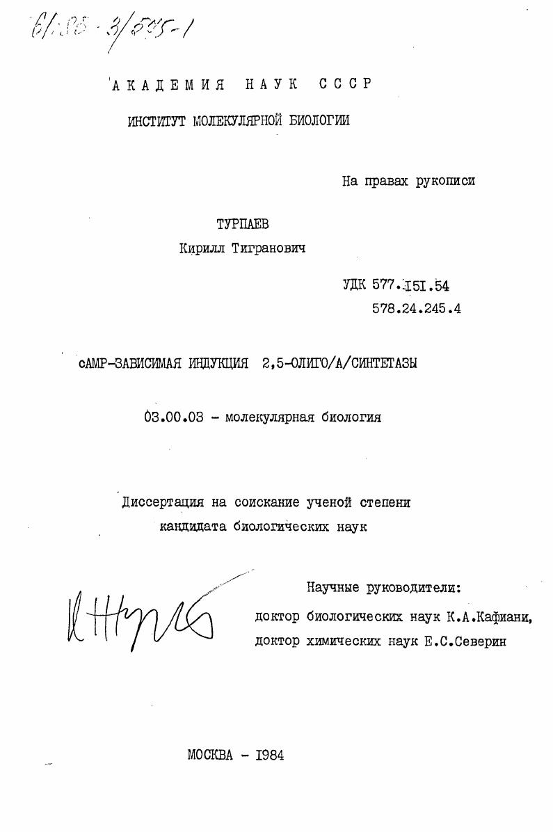 сАМР-зависимая индукция 2,5-олиго/А/синтетазы