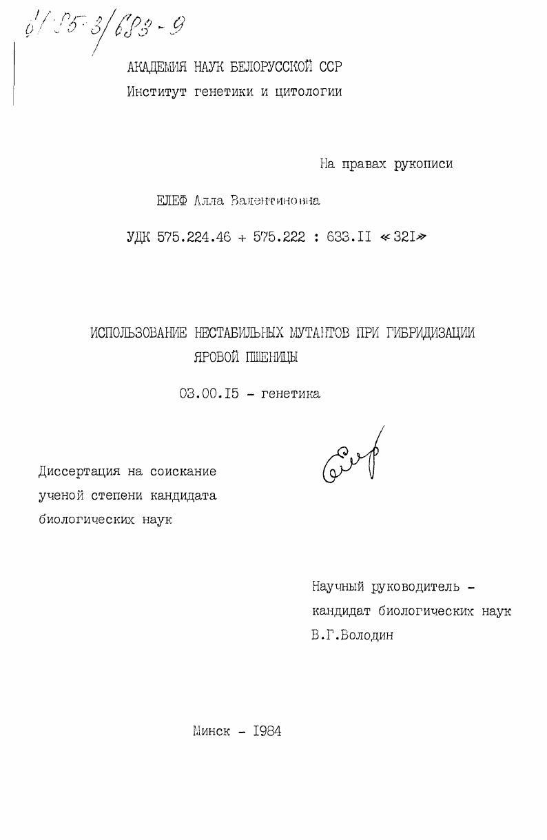 Использование нестабильных мутантов при гибридизации яровой пшеницы