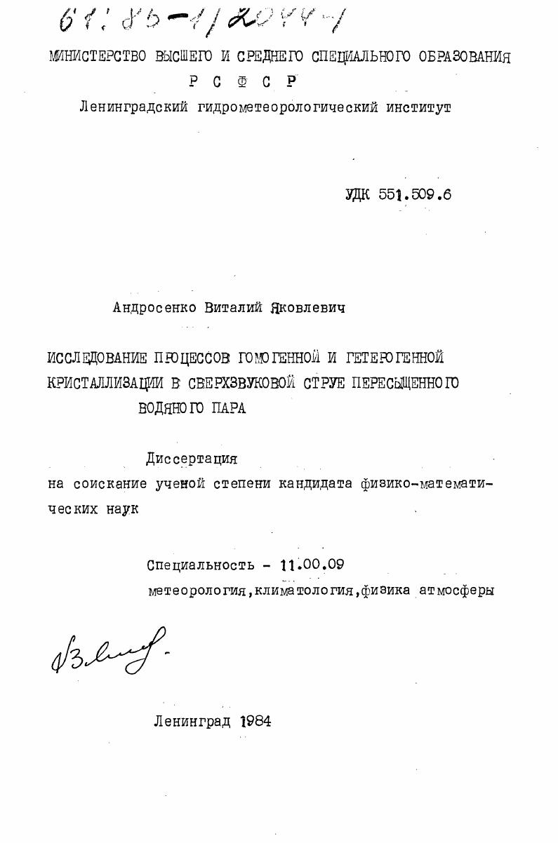 Исследование процессов гомогенной и гетерогенной кристаллизации в сверхзвуковой струе пересыщенного водяного пара