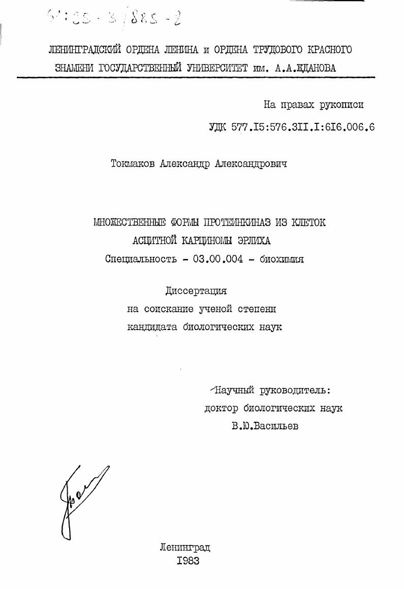 скачать диссертацию Множественные формы протеинкиназ из клеток асцитной карциномы Эрлиха Множественные формы протеинкиназ из клеток асцитной карциномы Эрлиха
