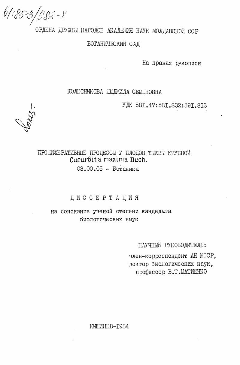 скачать диссертацию Пролиферативные процессы у плодов тыквы крупной Cucurbita maxima Duch Пролиферативные процессы у плодов тыквы крупной Cucurbita maxima Duch