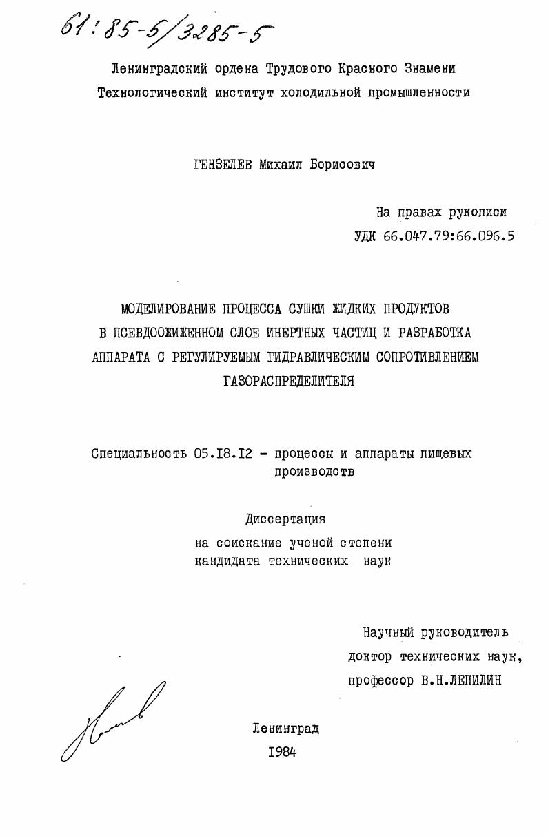 Моделирование процесса сушки жидких продуктов в псевдоожиженном слое инертных частиц и разработка аппарата с регулируемым гидравлическим сопротивлением газораспределителя