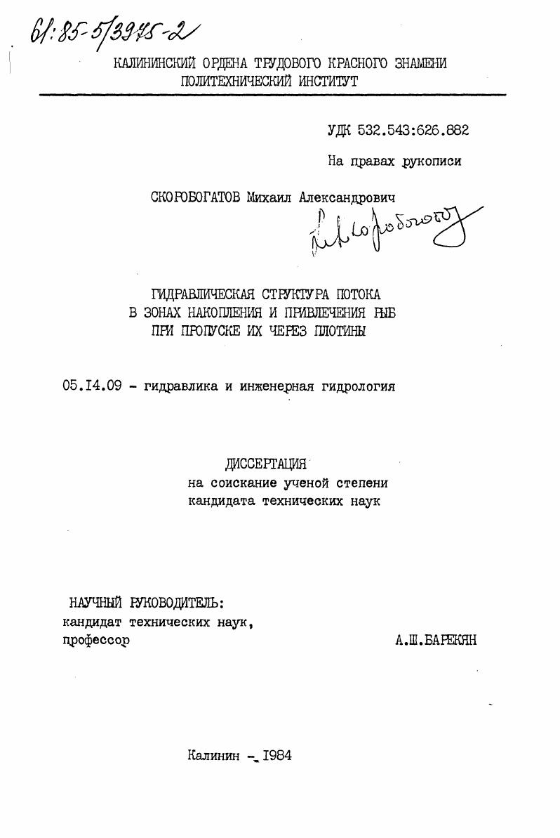 Гидравлическая структура потока в зонах накопления и привлечения рыб при пропуске их через плотины