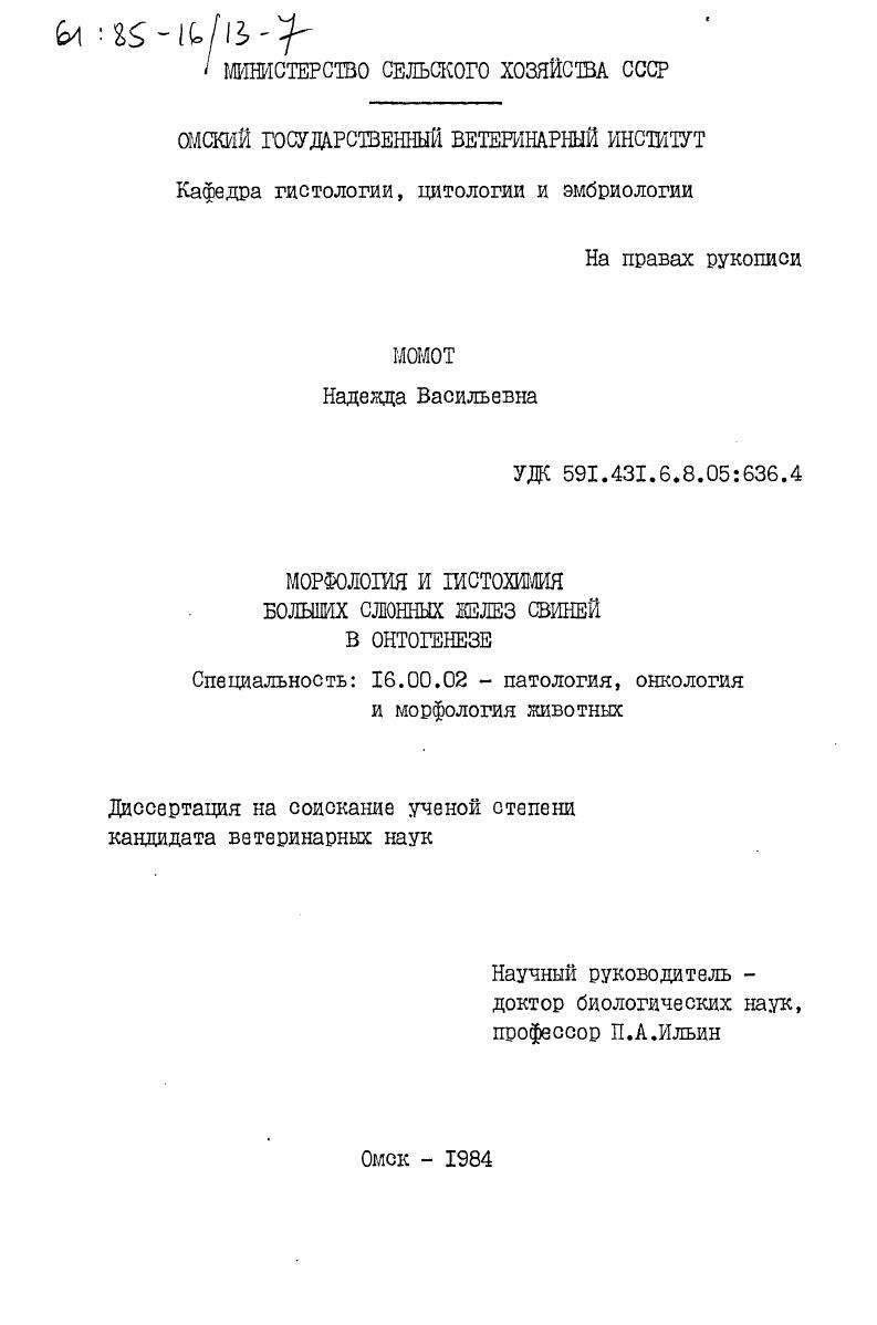 скачать диссертацию Морфология и гистохимия больших слюнных желез свиней в онтогенезе Морфология и гистохимия больших слюнных желез свиней в онтогенезе