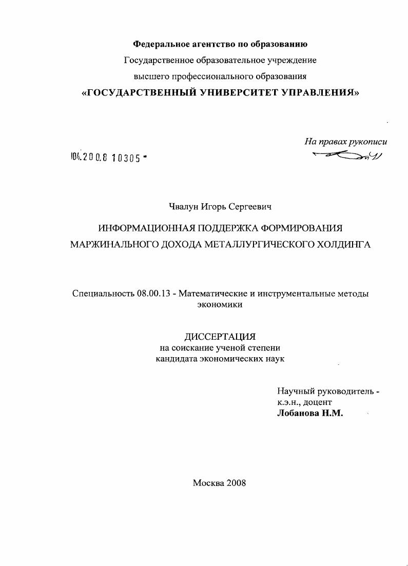Информационная поддержка формирования маржинального дохода металлургического холдинга