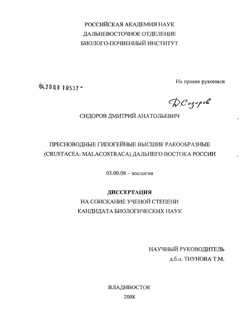 Пресноводные гипогейные высшие ракообразные (Crustacea: Malacostraca) Дальнего Востока России