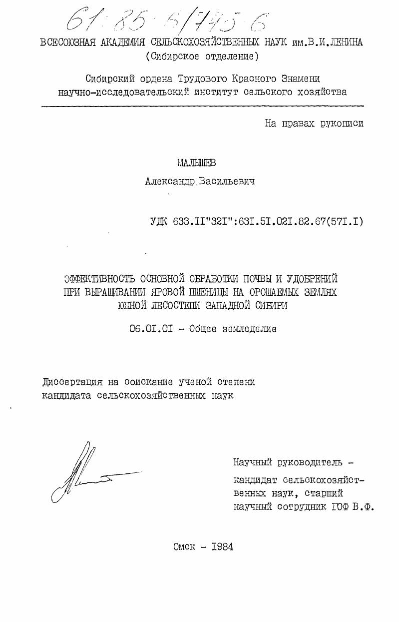 скачать диссертацию Эффективность основной обработки почвы и удобрений при выращивании яровой пшеницы на орошаемых землях южной лесостепи Западной Сибири Эффективность основной обработки почвы и удобрений при выращивании яровой пшеницы на орошаемых землях южной лесостепи Западной Сибири