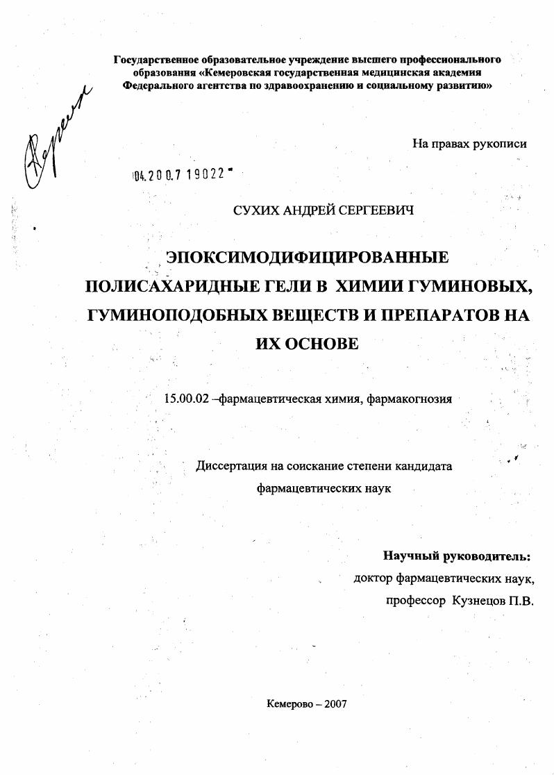 скачать диссертацию Эпоксимодифицированные полисахаридные гели в химии гуминовых, гуминоподобных веществ и препаратов на их основе Эпоксимодифицированные полисахаридные гели в химии гуминовых, гуминоподобных веществ и препаратов на их основе