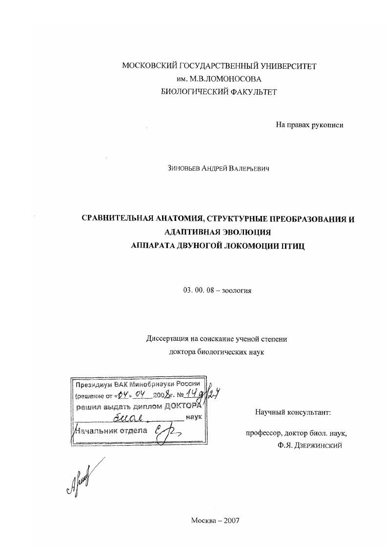 Сравнительная анатомия, структурные преобразования и адаптивная эволюция аппарата двуногой локомоции птиц