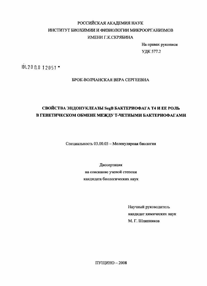 Свойства эндонуклеазы SegB бактериофага Т4 и ее роль в генетическом обмене между Т-четными бактериофагами