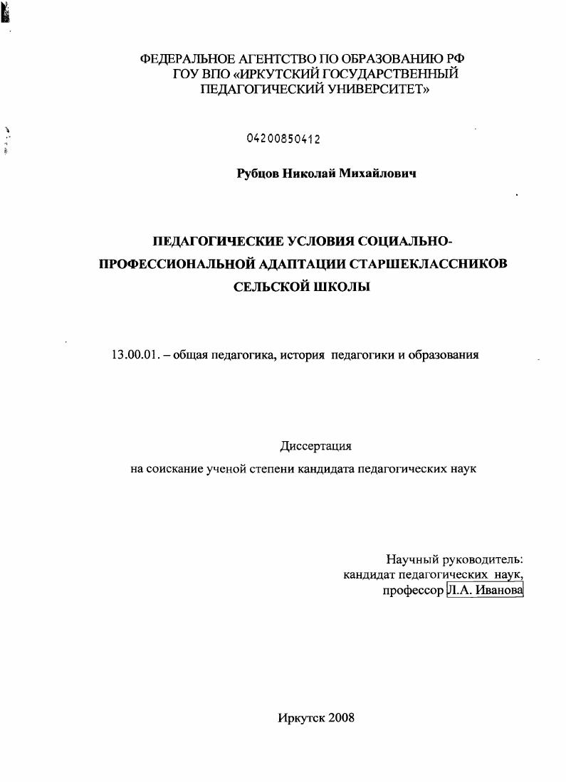 скачать диссертацию Педагогические условия социально-профессиональной адаптации старшеклассников сельской школы Педагогические условия социально-профессиональной адаптации старшеклассников сельской школы
