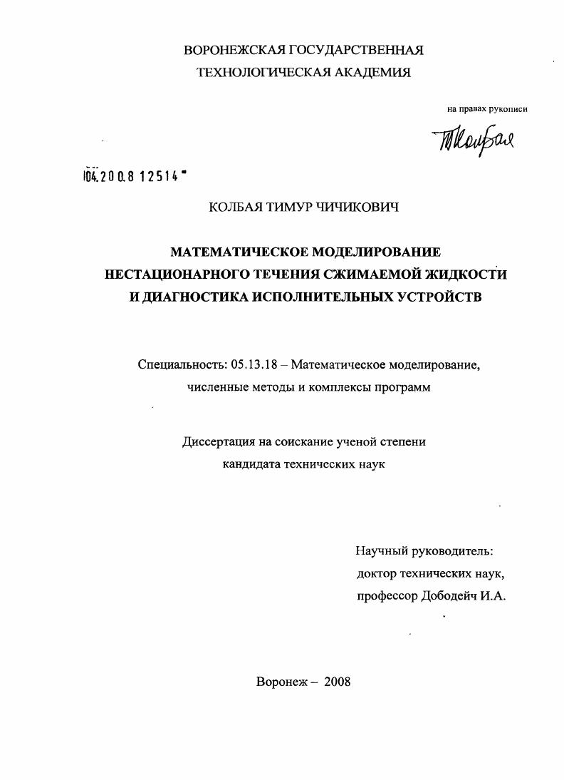 Математическое моделирование нестационарного течения сжимаемой жидкости и диагностика исполнительных устройств