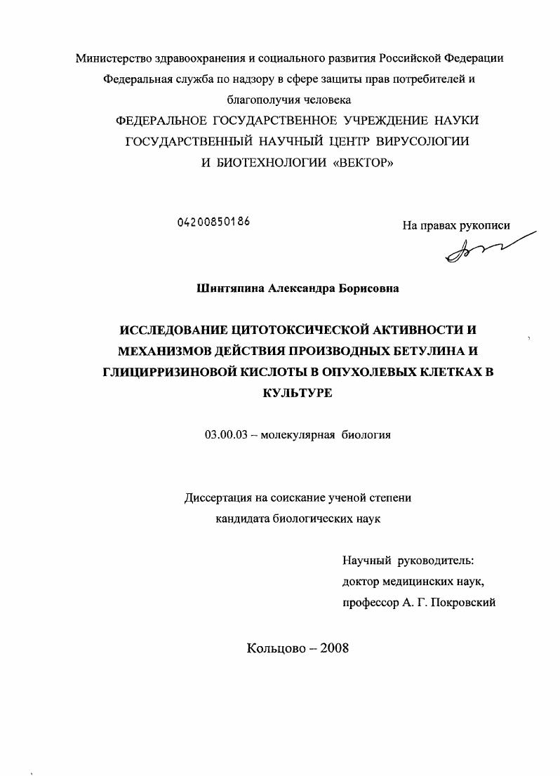 скачать диссертацию Исследование цитотоксической активности и механизмов действия производных бетулина и глицирризиновой кислоты в опухолевых клетках в культуре Исследование цитотоксической активности и механизмов действия производных бетулина и глицирризиновой кислоты в опухолевых клетках в культуре