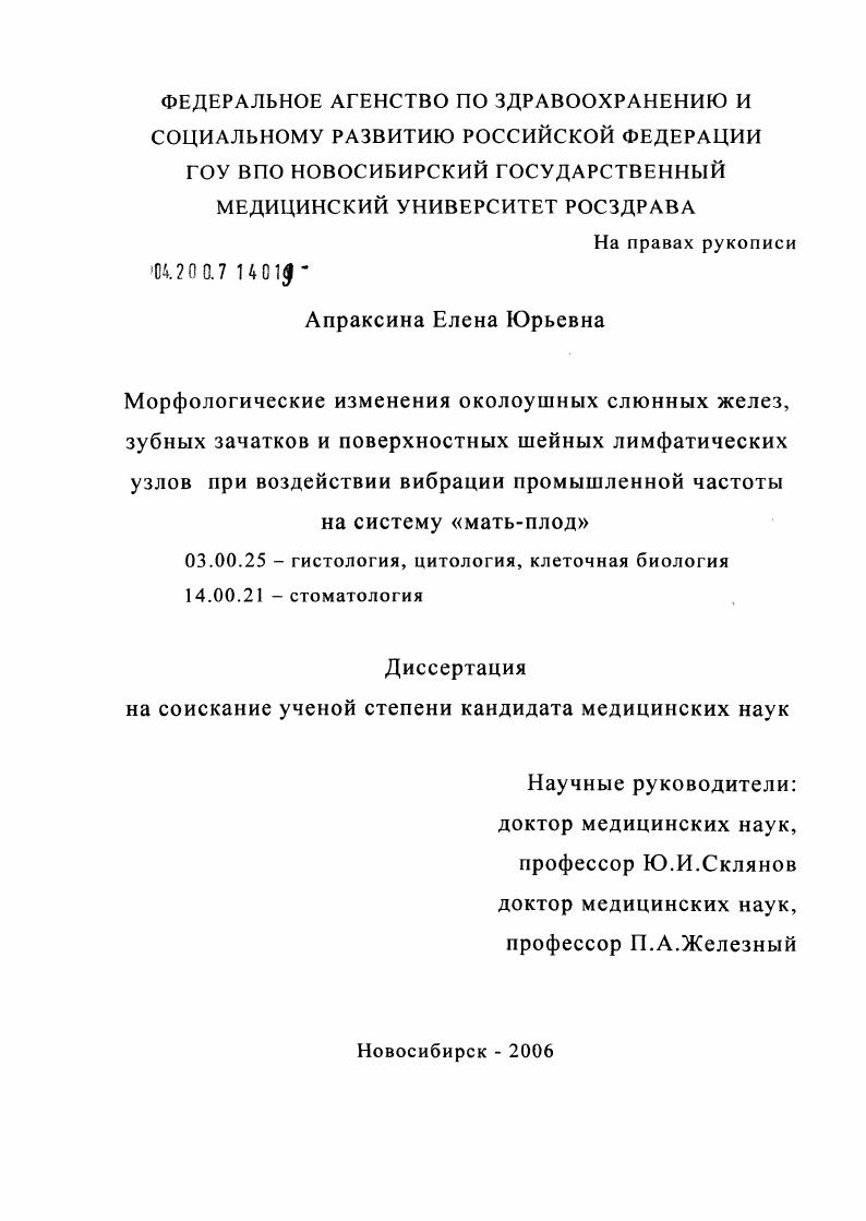 Морфологические изменения околоушных слюнных желез, зубных зачатков и поверхностных шейных лимфатических узлов при воздействии вибрации промышленной частоты на систему "мать - плод"