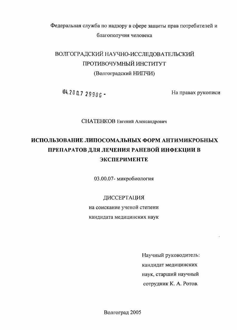 Использование липосомальных форм антимикробных препаратов для лечения раневой инфекции в эксперименте