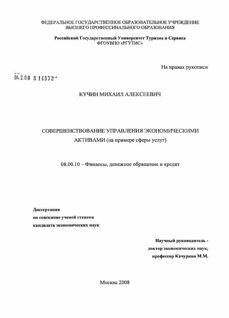 Совершенствование управления экономическими активами : на примере сферы услуг