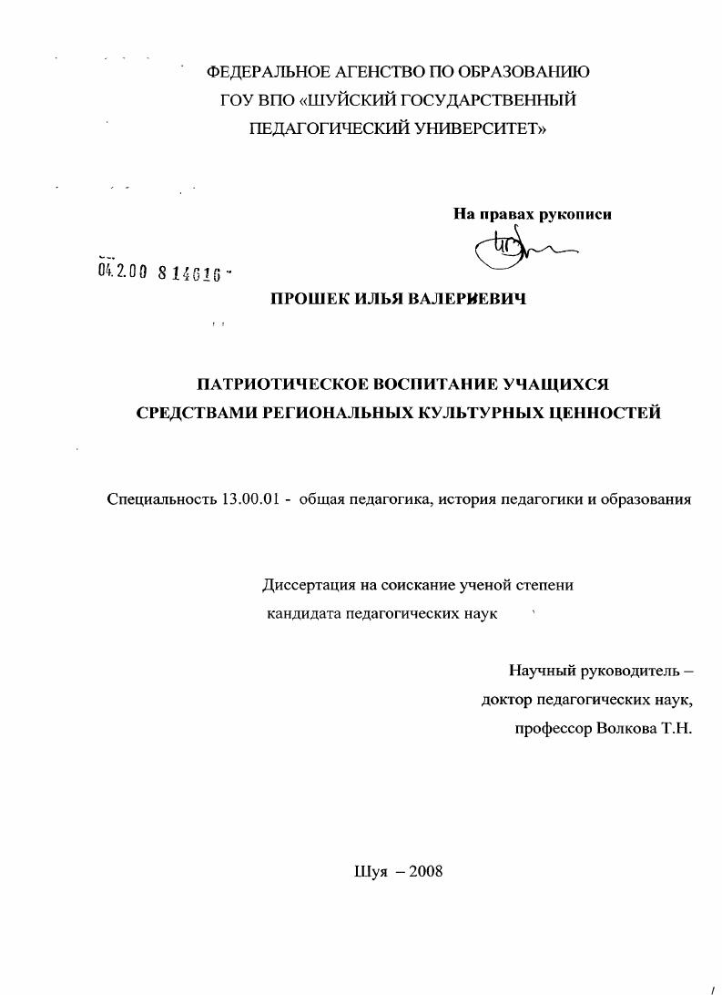 Патриотическое воспитание учащихся средствами региональных культурных ценностей