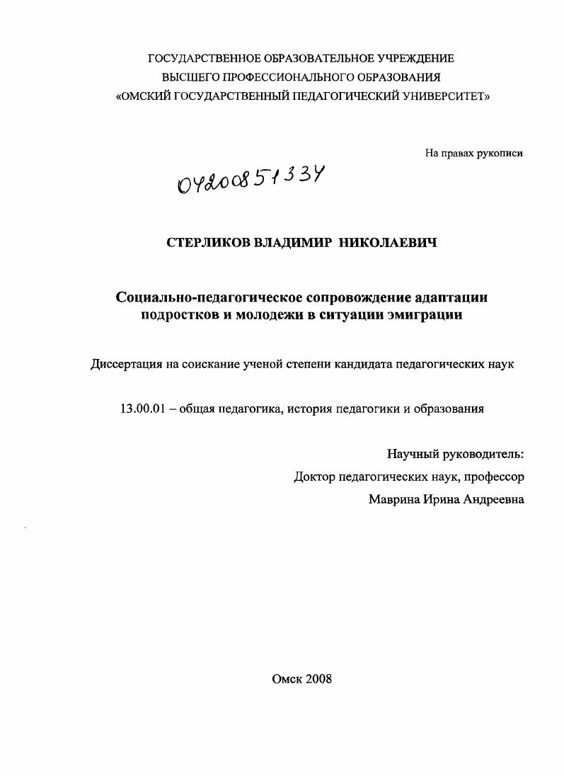 Социально-педагогическое сопровождение адаптации подростков и молодежи в ситуации эмиграции