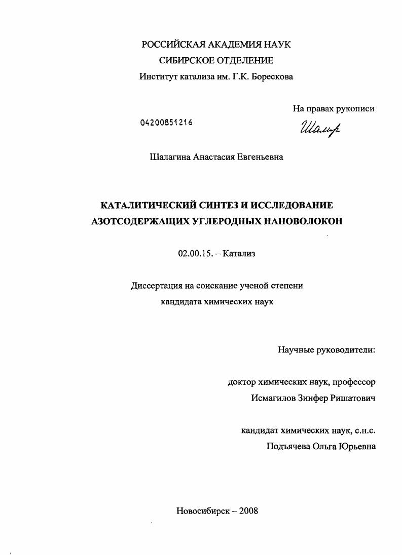 Каталитический синтез и исследование азотсодержащих углеродных нановолокон