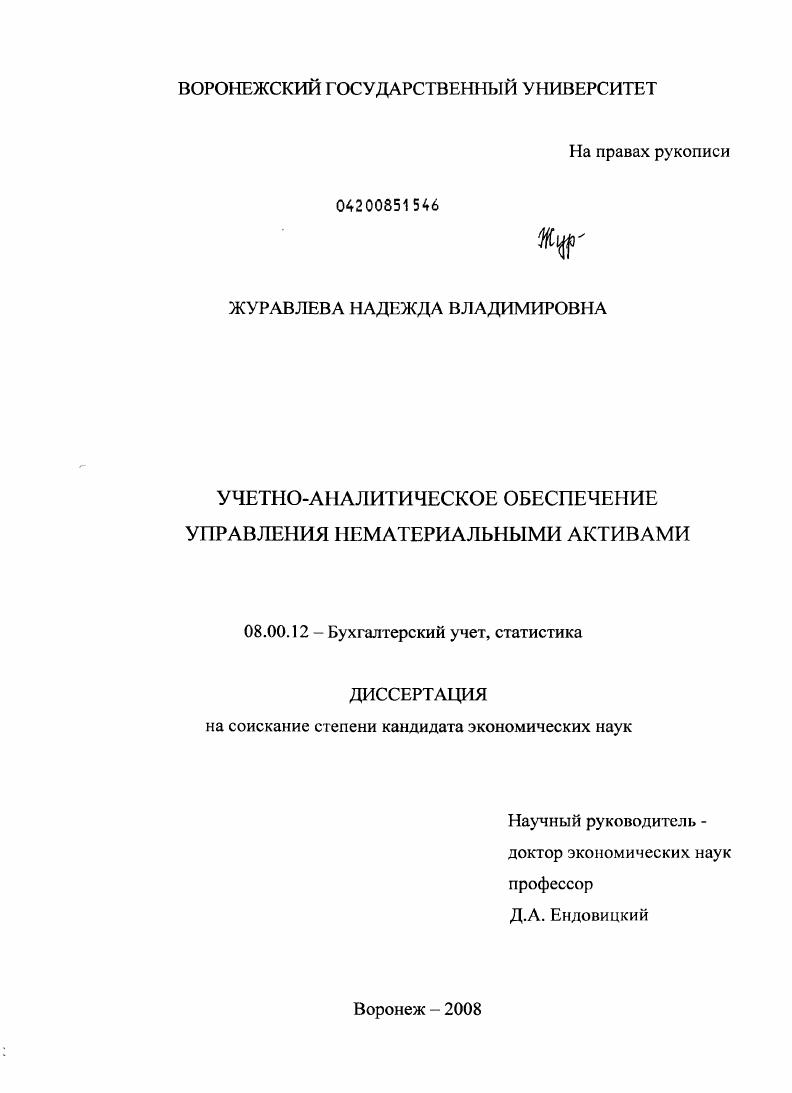 Учетно-аналитическое обеспечение управления нематериальными активами